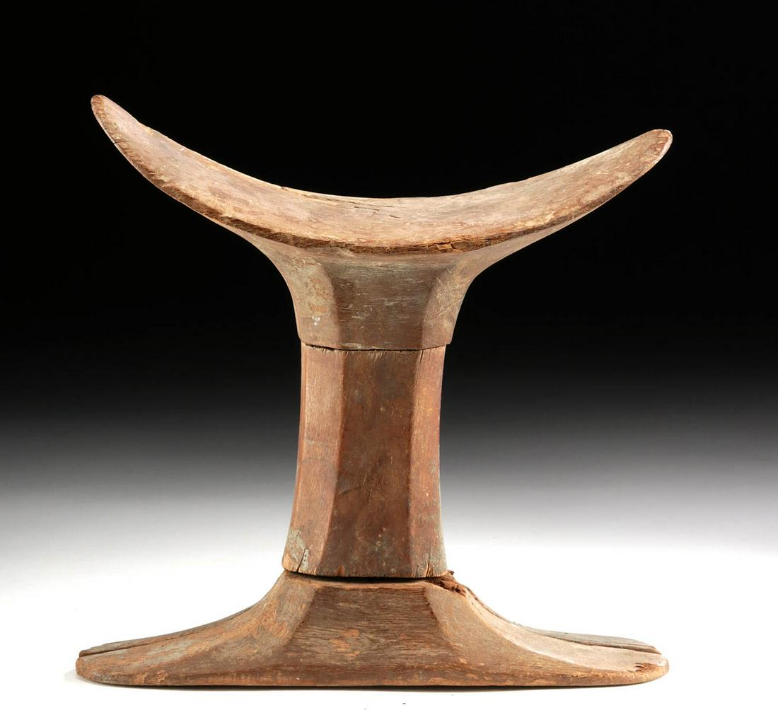Egyptian New Kingdom Wood Mummy Head Rest: **Originally Listed At $1400** Ancient Egypt, New Kingdom period, 18th to 20th Dynasty, ca. 1549 to 1076 BCE. A nicely preserved wooden headrest carved in three sections used to support the head of a 