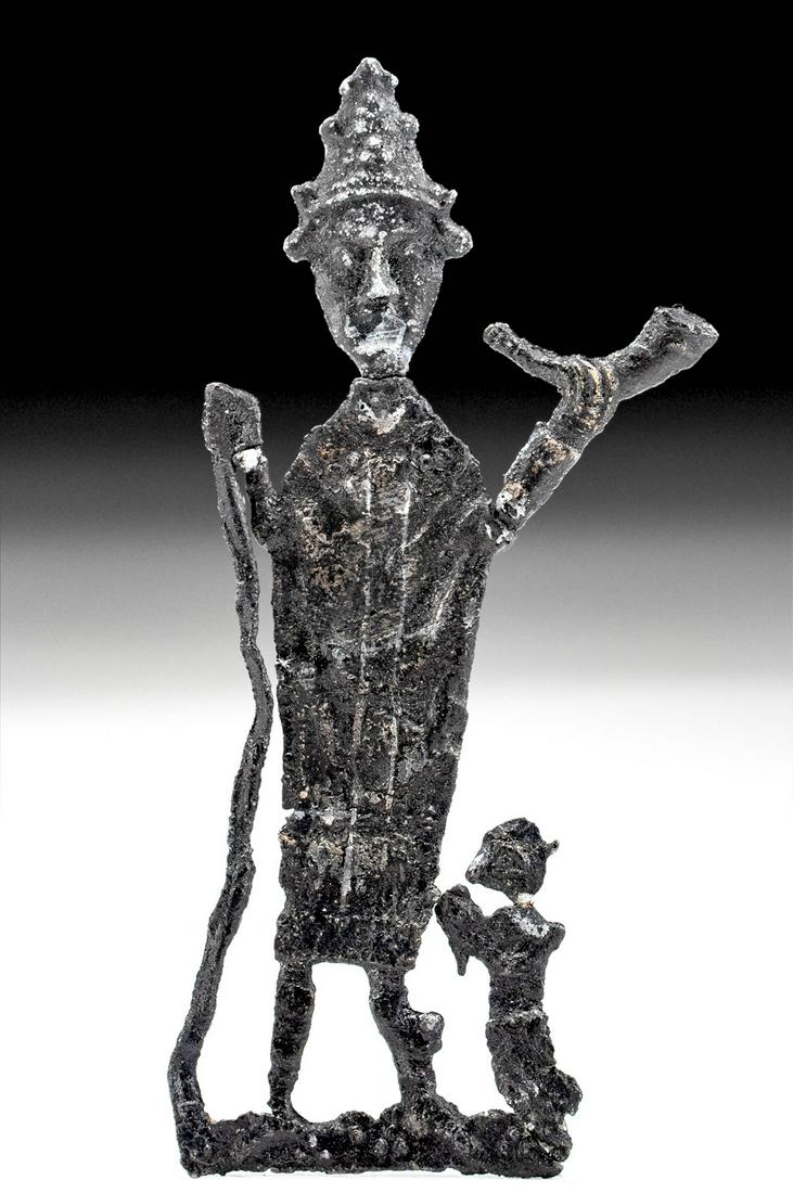 Late Medieval European Lead Badge of St. Cornelius: **Originally Listed At $300** Europe, Belgium, East Flanders, Ninove, late Medieval, ca. 1350 to 1450 CE. A lead alloy pilgrim badge depicting the holy pope Cornelius, also known as Saint Cornelius of