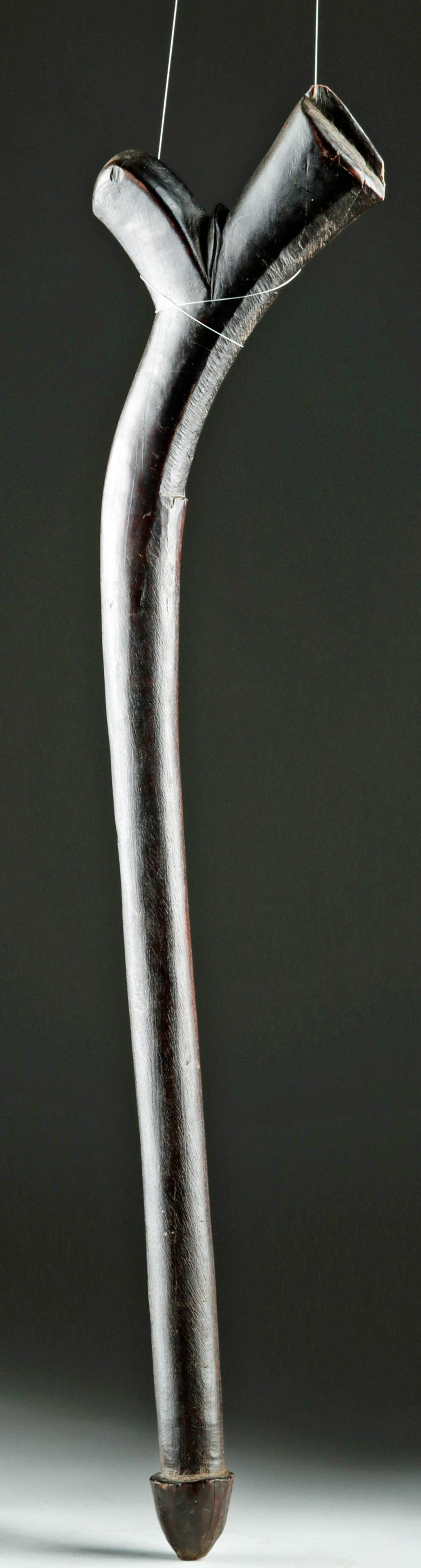 19th C. Fijian Kiakavo Wood War Club Snake Form: Oceania, Fiji Islands, ca. 19th century CE. A gorgeous example of the distinctive double-headed kiakavo war club. This style is sometimes called a "snake" type club with "waka kiakavo" ridges on the b