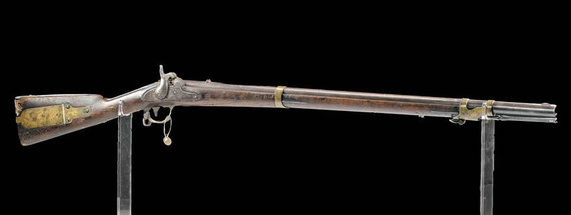 1849 American Wood, Brass Percussion Mississippi Rifle: North America, United States, Windsor Vermont, ca. 1849 CE. A great example of the Model 1841 percussion rifle, also known as a Mississippi Rifle. The steel lockplate is stamped with the makers mark