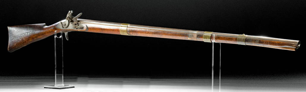 18th C. English Wood, Brass & Steel Trade Gun: Northern Europe, England, ca. late 18th century to early 19th century CE. A handsome trade flintlock rifle that was perhaps used as a bartering item with Native American tribes. The wooden stock is