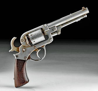 1856 American Steel & Wood Revolver - Starr Arms Co. NY: North America, United States, New York, ca. 1856 CE. A steel and wood percussion .44 caliber revolver made by Starr Arms Company of New York. This gun features a 6 shot cylinder, an iron barrel with