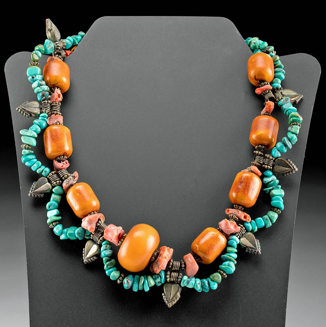 Vintage Mali Brass, Turquoise, Coral & Copal Necklace (1 of 4)