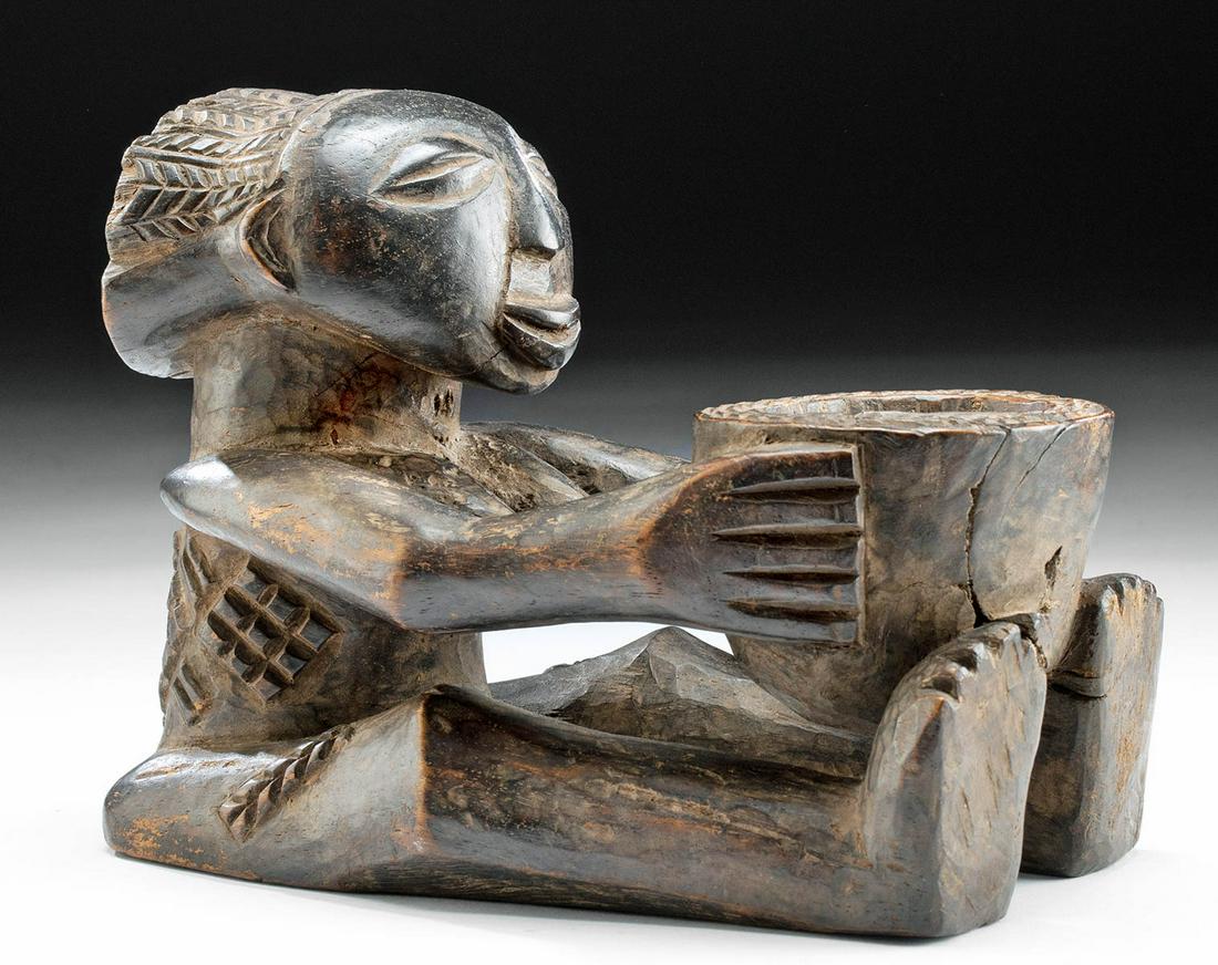 Early 20th C. African Luba Wood Female Cup Bearer (1 of 6)