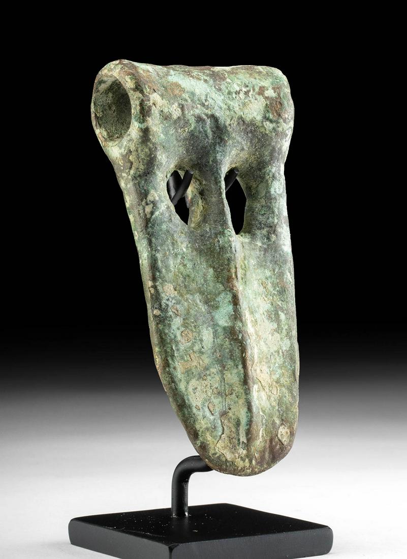 Canaanite Bronze Duckbill Axe Head: Ancient Near East, the Levant, Canaan, Middle Bronze Age, ca. 1950 to 1539 BCE. A fine cast-bronze axe head of the characteristic 'duckbill' shape with a cylindrical hafting socket atop the stocky bla