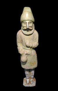 Chinese Sui Dynasty Groom Figure - Rare Foreigner: Far East, China, Sui Dynasty, ca. 581 to 618 CE. A highly-fired glazed pottery figure created during the Sui Dynasty (581-618 CE) or possibly the Tang Dynasty (618-906 CE). The attractive yellow