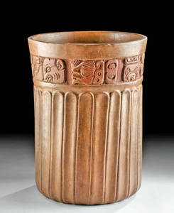 Maya Late Classic Redware Cylinder Glyph Band