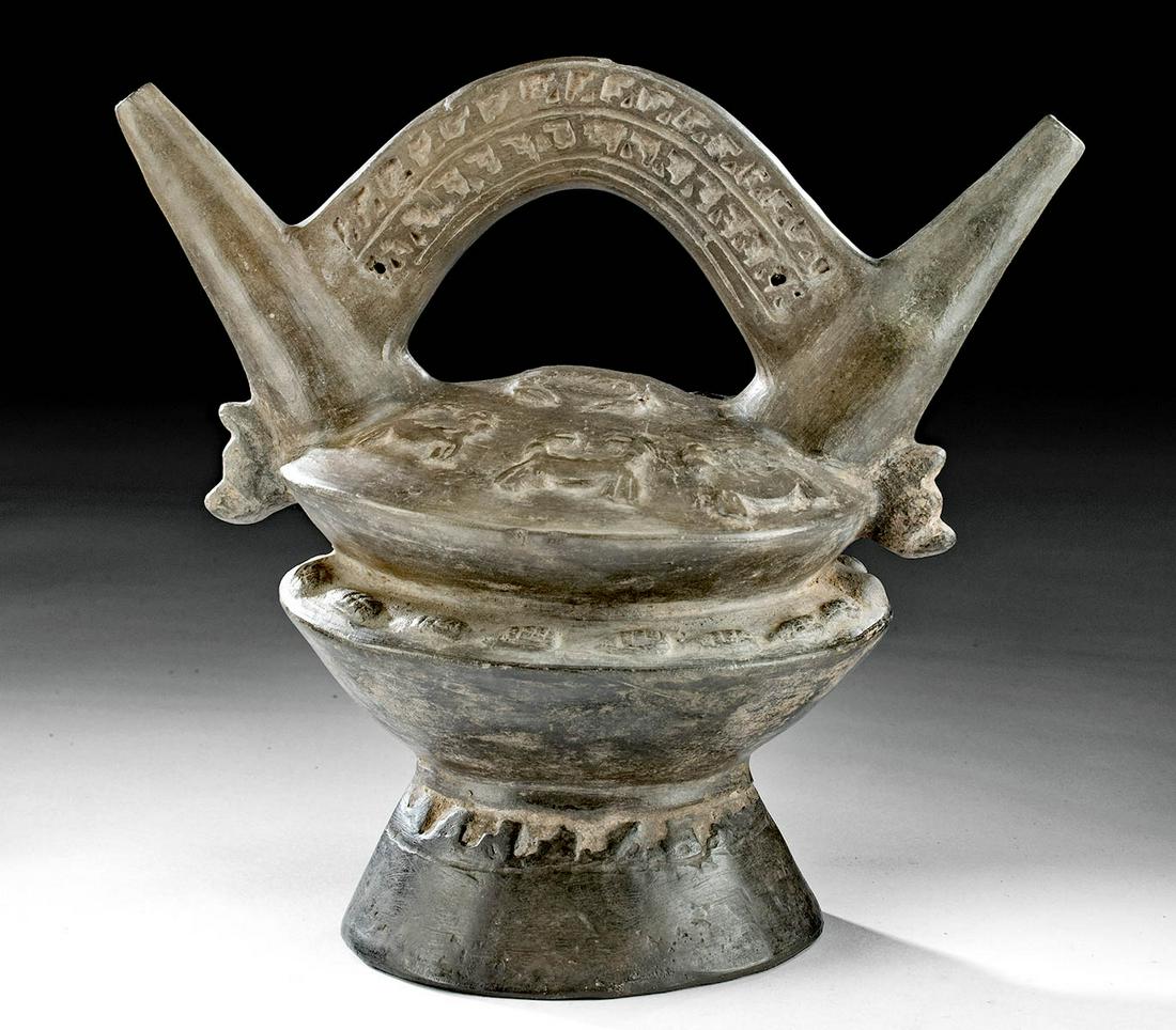 Sican-Lambayeque Pottery Twin-Spout Vessel w/ Crabs (1 of 5)