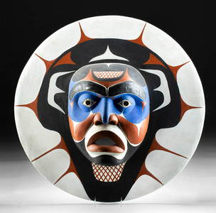 Northwest Coast Kwakiutl Polychrome Wood Sun Mask 1970s