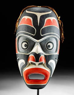 Kwakiutl Mask Rattle by Tony Hunt Jr. 1982: Tony Hunt Jr. (Kwakwaka'wakw / Kwakiutl / Kwagiulth), 1961-2017), 1982. An incredibly striking, hand-carved wooden mask rattle made by Tony Hunt Jr., a master carver from a long family line of Kwakiut