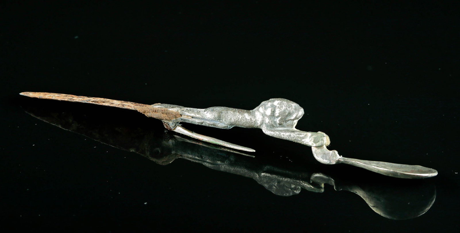 Roman / Byzantine Silvered Bronze & Steel Spoon / Knife (1 of 4)