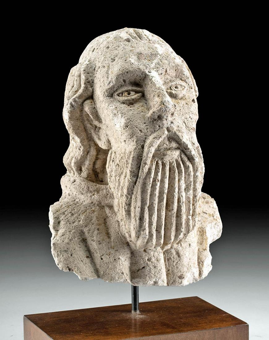 17th C. Spanish Colonial Limestone Bust Bearded Male (1 of 3)