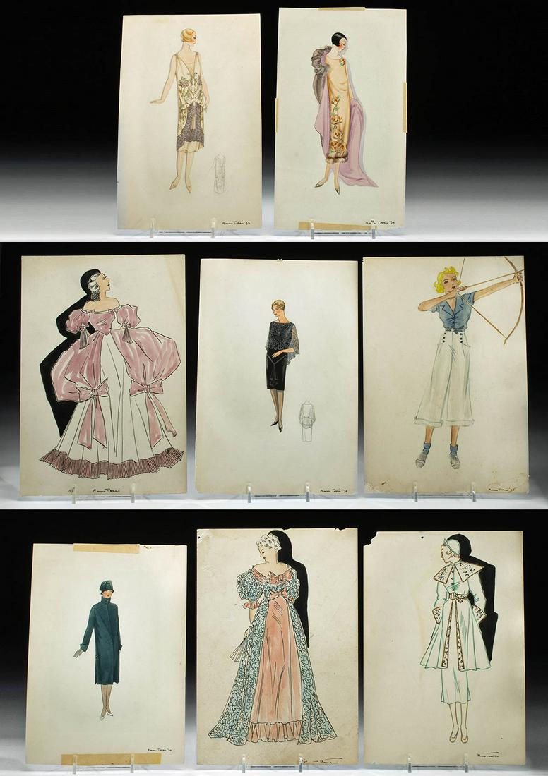 Lot of 8 French Fashion Plates, Anne Tossi, 1936 (1 of 5)
