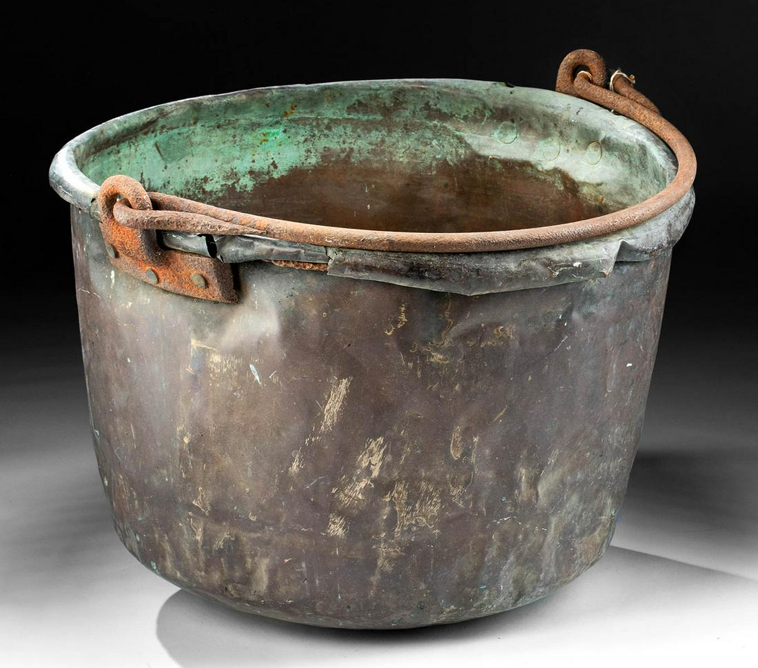 18th C. Colonial American Copper Kettle Iron Handle (1 of 4)