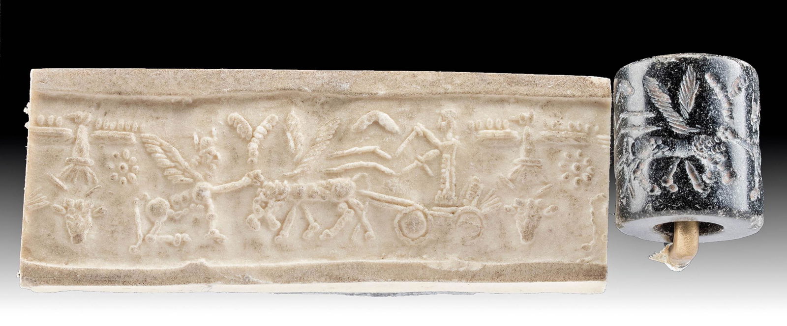 Sumerian Stone Seal Bead - Chariot & Lamassu (1 of 5)