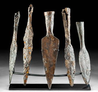 Celtic, Roman, Viking & Medieval Iron Spear Heads (5): Ancient Central / Northern Europe, Celtic Iron Age, ca. 5th to 1st century BCE; Northern Europe, Scandinavia, Viking or Norse culture, ca. 9th to 11th century CE; Roman, Imperial Period, ca. 1st to 4t