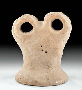 Rare Tel Brak / Middle Uruk Pottery Eye Idol: Ancient Near East, Tel Brak, modern day Syria, Middle Uruk Period, ca. 3700 to 3500 BCE. An intriguing, abstract terracotta figure with a broad, annular base, a conical body and an equally sized,
