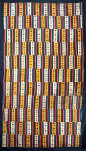 Gorgeous 19th C. West Tibetan Kampa Yak Wool Shawl: Central Asia, Western Tibet, Kampa Warrior tribe, ca. mid to late 19th century CE. A large, beautiful shawl, tightly-woven from yak wool fibers in dyed hues of gold, cream, teal, magenta, burgundy,