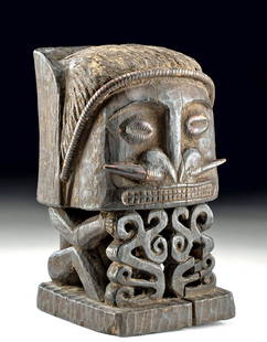 Early 20th C. Indonesian Ancestor Figure / Korwar: Oceania, Indonesia, west New Guinea, Huon Gulf / Geelvinck Bay (Cenderawasih Bay), Poon village, ca. early 20th century CE. An attractive ancestor figure known as a korwar carved from a single piece