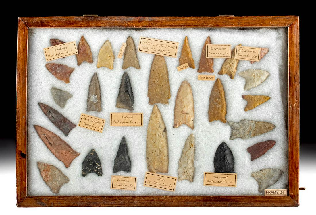 Lot of 28 Prehistoric Paleo-Indian Dalton Stone Points (1 of 3)