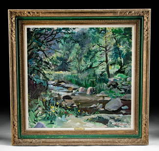 Framed & Signed William Draper Painting, Austria - 1972: William Draper (American, 1912-2003). "Austria" oil on canvas, 1972. Signed "Wm. F. Draper '72" on lower right. A brilliant and quite large landscape painting in which American artist William Draper