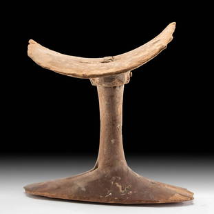 Egyptian 11th to 13th Dynasty Carved Wood Headrest: Ancient Egypt, Middle Kingdom, 11th to 13th Dynasty, ca. 2130 to 1649 BCE. A hand-carved wooden head rest that is composed of a broad foot with a slender, projecting neck as well as a detachable,