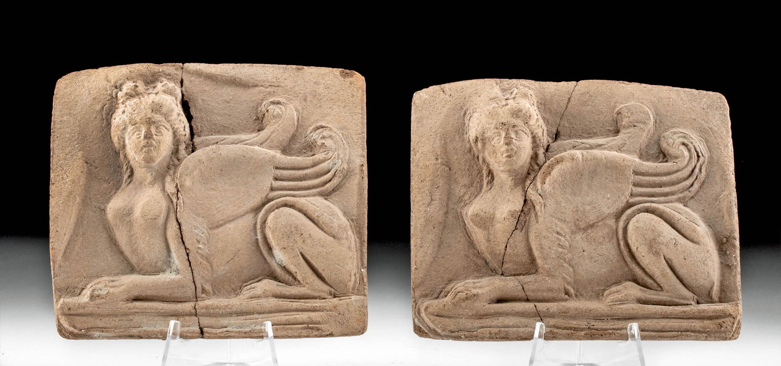 Greek Hellenistic Terracotta Plaques w/ Sphinx (pr) (1 of 4)