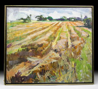 Exhibited 1967 W. Draper Painting Fields Bridgehampton: William Draper (American, 1912-2003). "Fields - Bridgehampton, Long Island" oil on canvas, 1967. Signed "Wm. F. Draper" in black on lower right. A large painting presenting a sweeping view of the