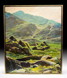 Exhibited 1979 W. Draper Painting- Connor Pass, Ireland: William Draper (American, 1912-2003). "Connor Pass, County Kerry, Ireland" oil on canvas, 1979. Signed "Wm. F. Draper" on lower right. Among William Draper's most impressive landscape paintings, this