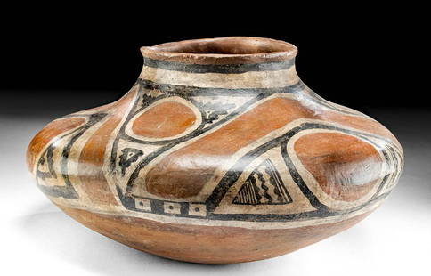 Anasazi Gila Polychrome Jar w/ Geometric Motif: North America, Southwest, Southeastern Arizona, Anasazi / Ancestral Puebloan, Greater Mogollon, Greater Salado, Upper Gila (Highland Salado), ca. 1300 to 1450 CE. A gorgeous hand-built pottery jar