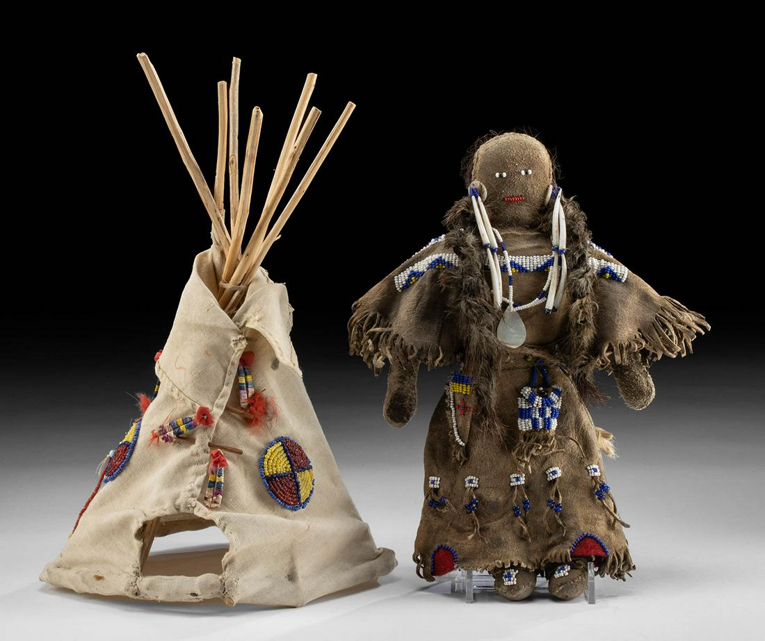 Early 20th C. Native American Hide & Bead Doll & Tipi (1 of 3)