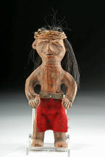 Early 20th C. Native American Yuma Clay Doll: Native American, Fort Yuma Indian Reservation (California & Arizona), Yuma/Quechan peoples, ca. 1910 CE. A fine male Yuma doll, hand-modeled from unfired clay and dressed in a loin cloth made from