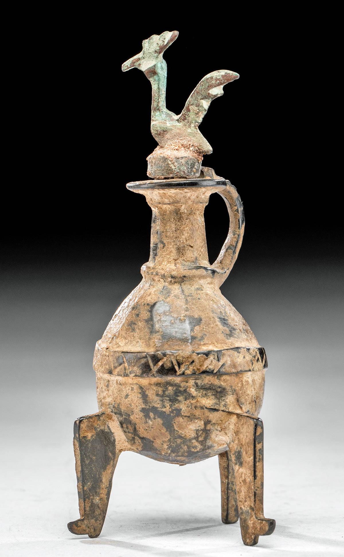 Ancient Persian Bronze Bottle with Bird Stopper (1 of 5)