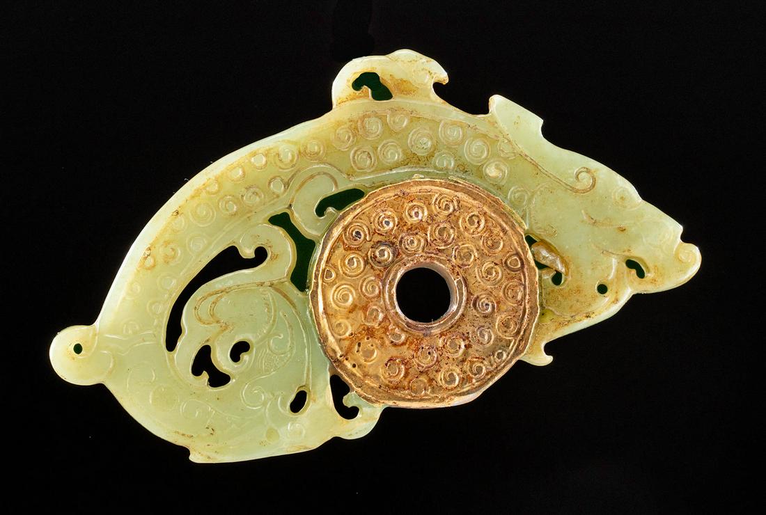 19th C. Chinese Gilt Nephrite Stone Amulet (1 of 3)