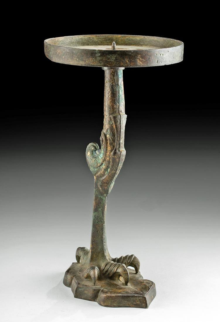 19th C. Chinese Bronze Claw Foot Candle Holder (1 of 3)