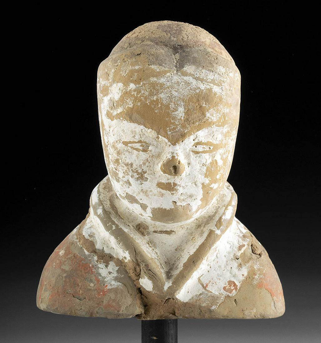 Chinese Han Dynasty Polychrome Male Bust (1 of 4)