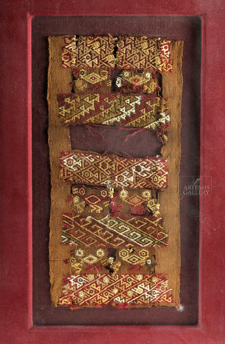 Framed Pachacamac Textile Strap Fragments w/ Birds (1 of 3)