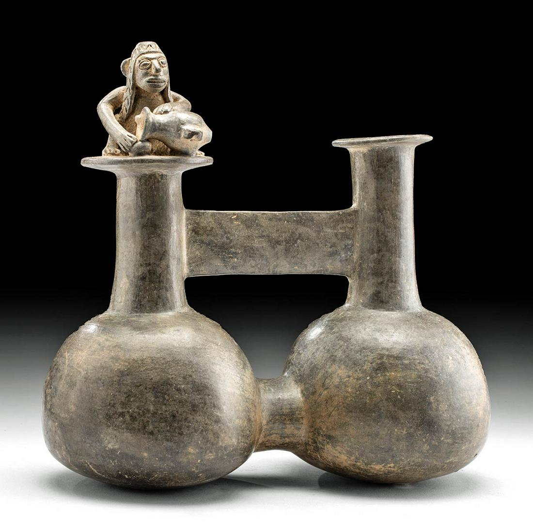 Inca Brownware Bridge-Spout Vessel w/ Drinker (1 of 7)