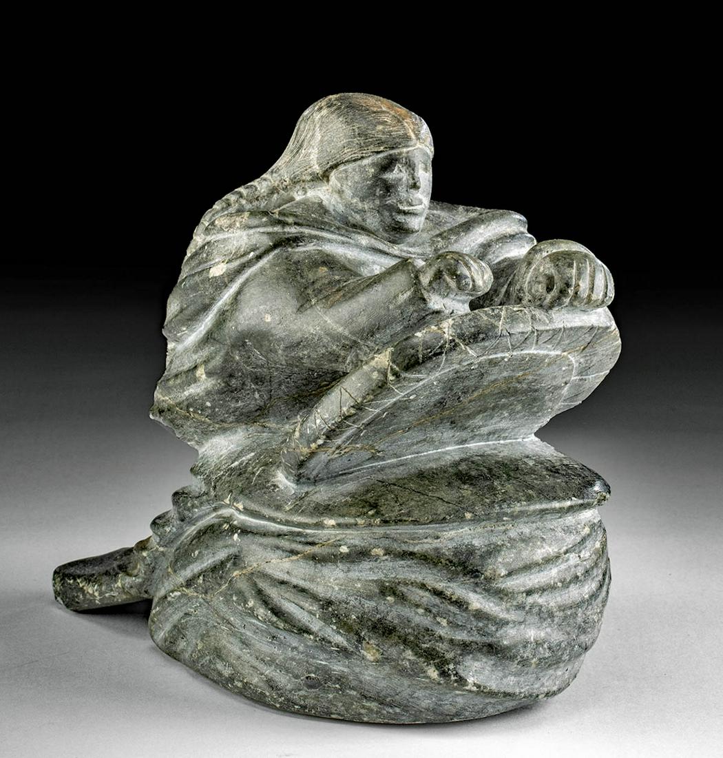 Vintage Inuit Soapstone Kneeling Woman Sewing (1 of 4)
