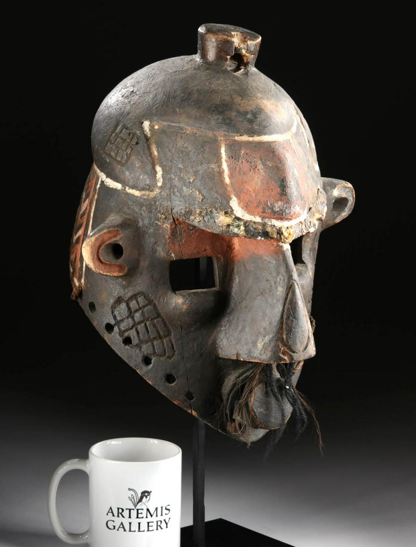 20th C. African Binji Wood Helmet Mask - Tshibangabanga (1 of 4)