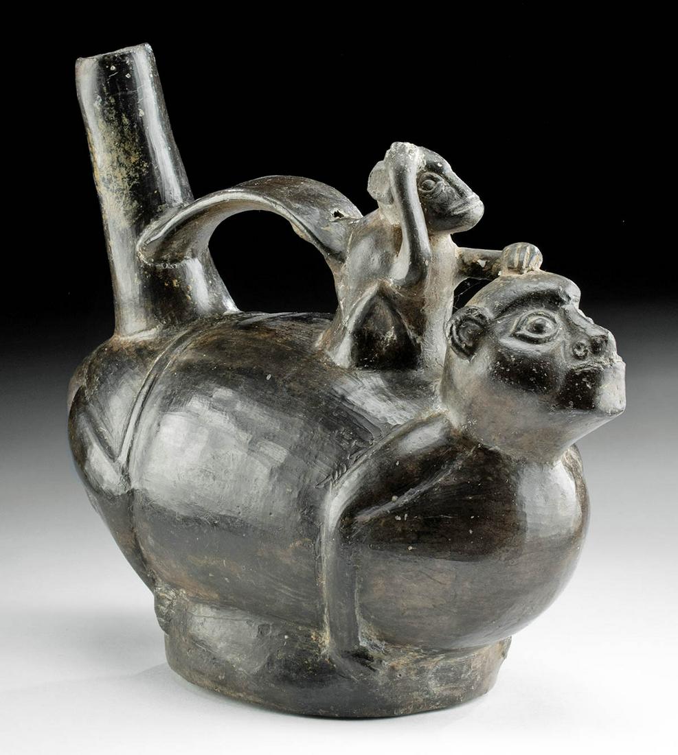 Chimu Blackware Stirrup Vessel - Monkey Riding Monkey (1 of 4)