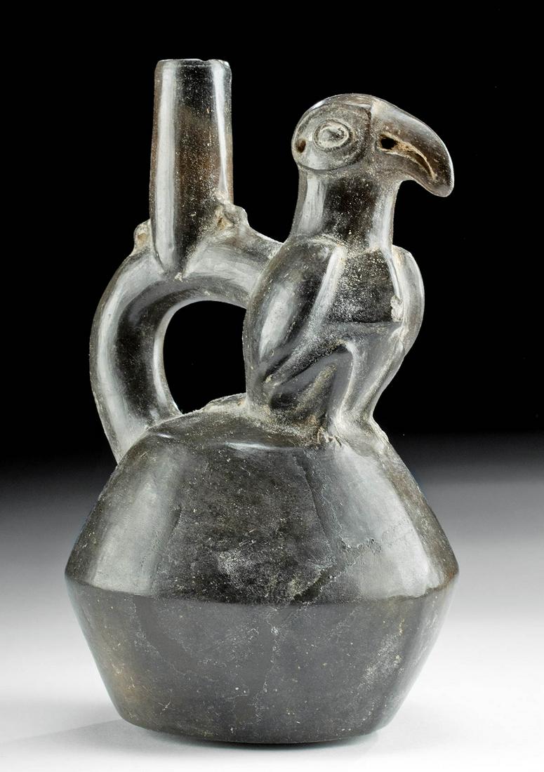 Chimu Blackware Stirrup Vessel w/ Parrot (1 of 4)