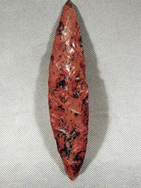 Perfect Colima Mahogany Obsidian Knife: From ancient Pre-Columbia, Colima, ca. 200 BC - 200 AD. A great artifact made from obsidian (volcanic glass). Razor sharp edges and great deposits on surface, 7-1/4"L PROVENANCE: Ex-private California