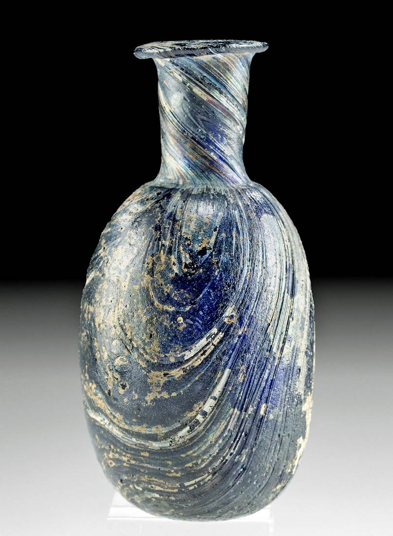 Roman Marbled Glass Bottle w/ Deep Blue Hue (1 of 5)