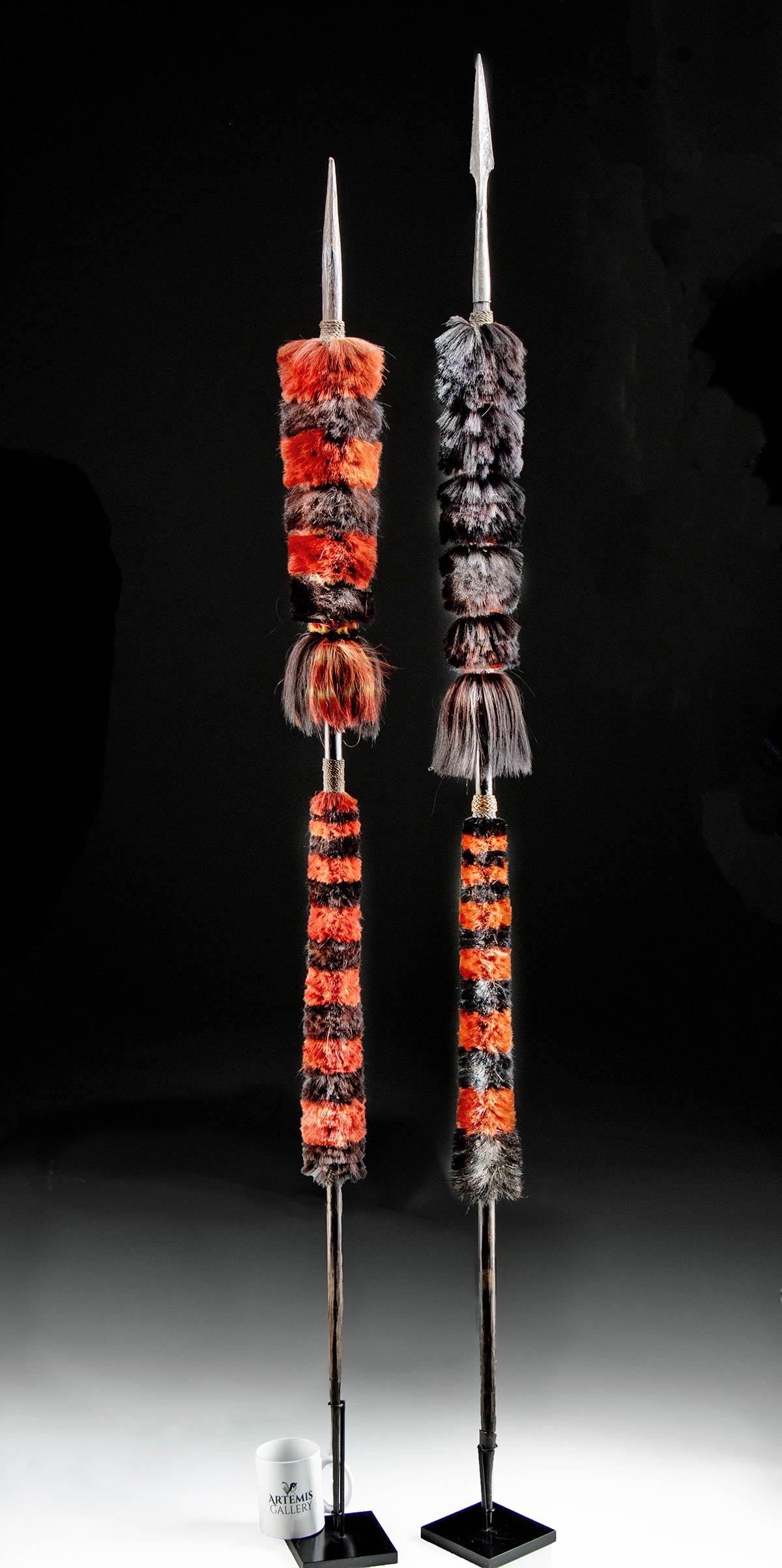 20th C. Naga Wood, Iron & Hair Ceremony Spears (pr) (1 of 3)
