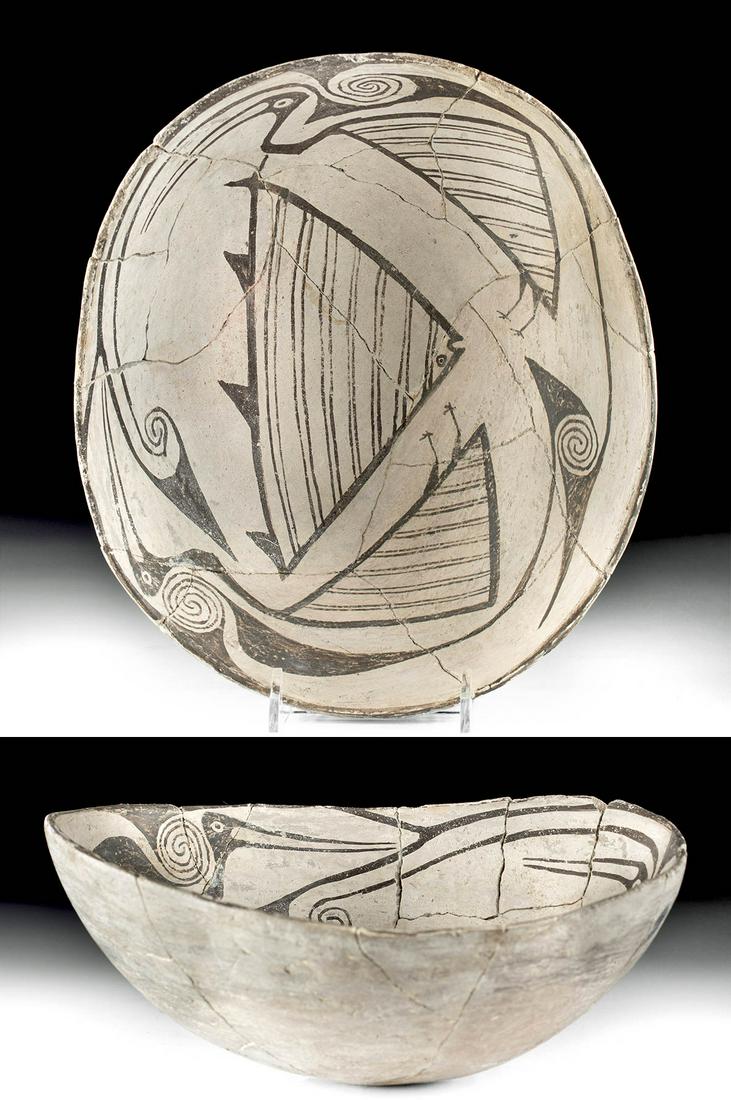 Mimbres Black on White Pottery Bowl w/ Fish & Birds (1 of 6)