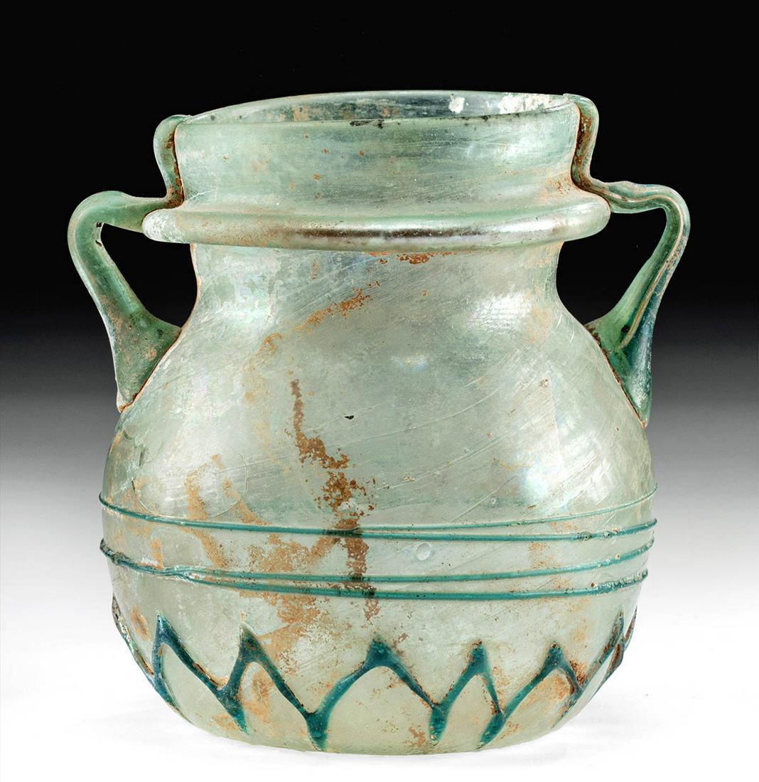 Roman Glass Jar w/ Trail Handles & Decorations (1 of 4)