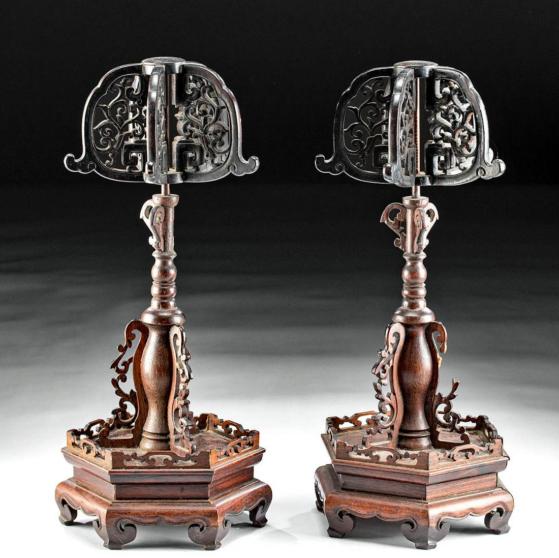 Pair of 19th C. Chinese Qing Wood Rotating Hat Stands (1 of 3)