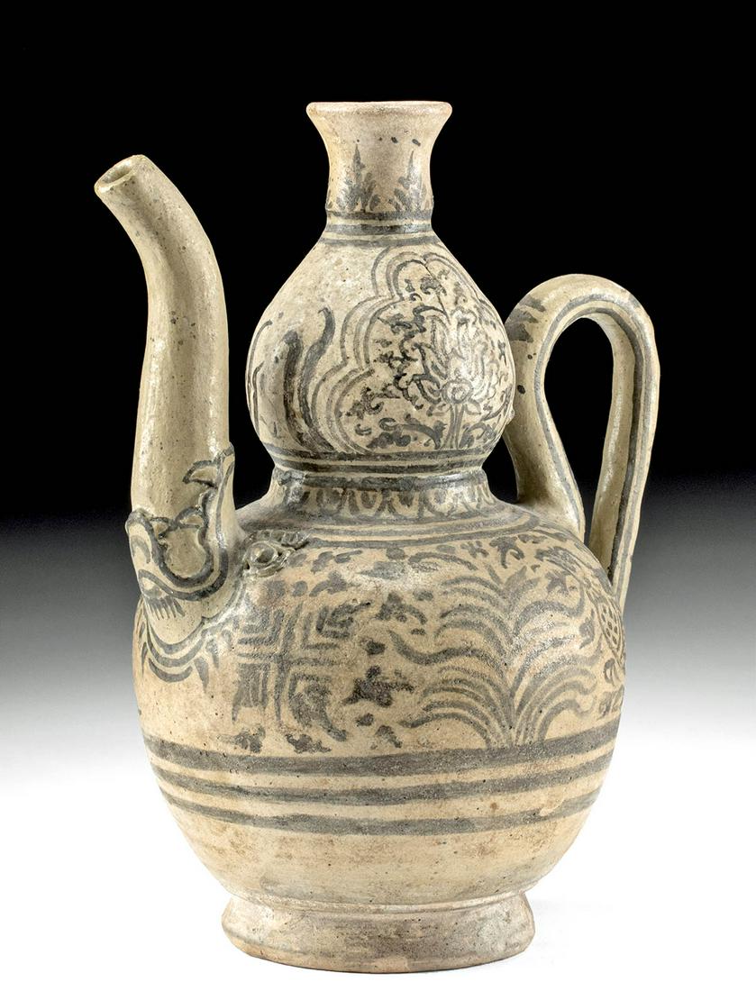 Thai Sawankhalok Pottery Pitcher with Birds & Flowers (1 of 4)