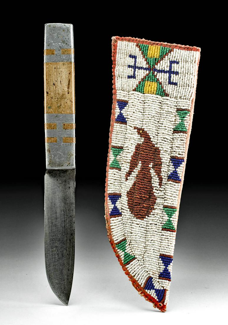 19th C. Sioux Beaded Sheath & Steel Knife (1 of 3)